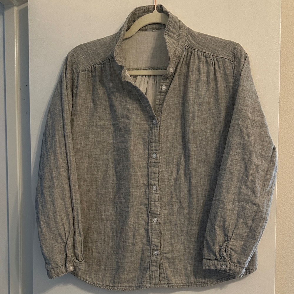 Gray Cotton Button-Up Shirt